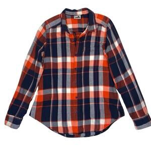 Plaid Button-Up Shirt - Red, Blue, and White